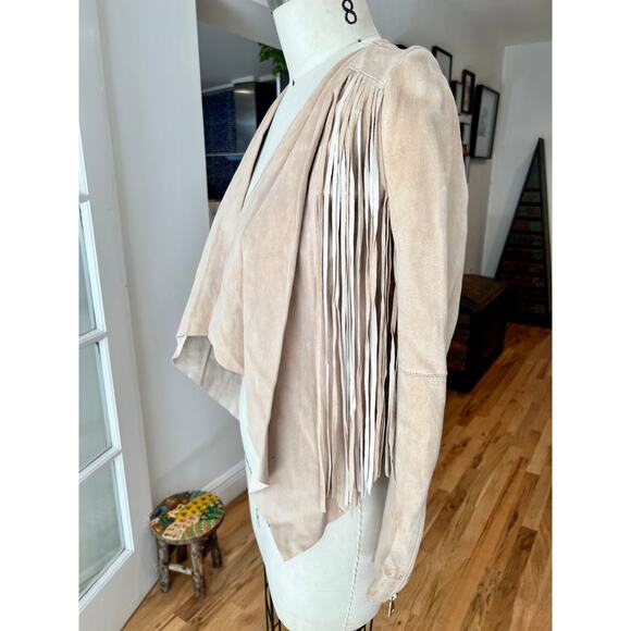 River Island  NWT - Women's Fringe Tan Leather Jacket - Picture 4 of 6